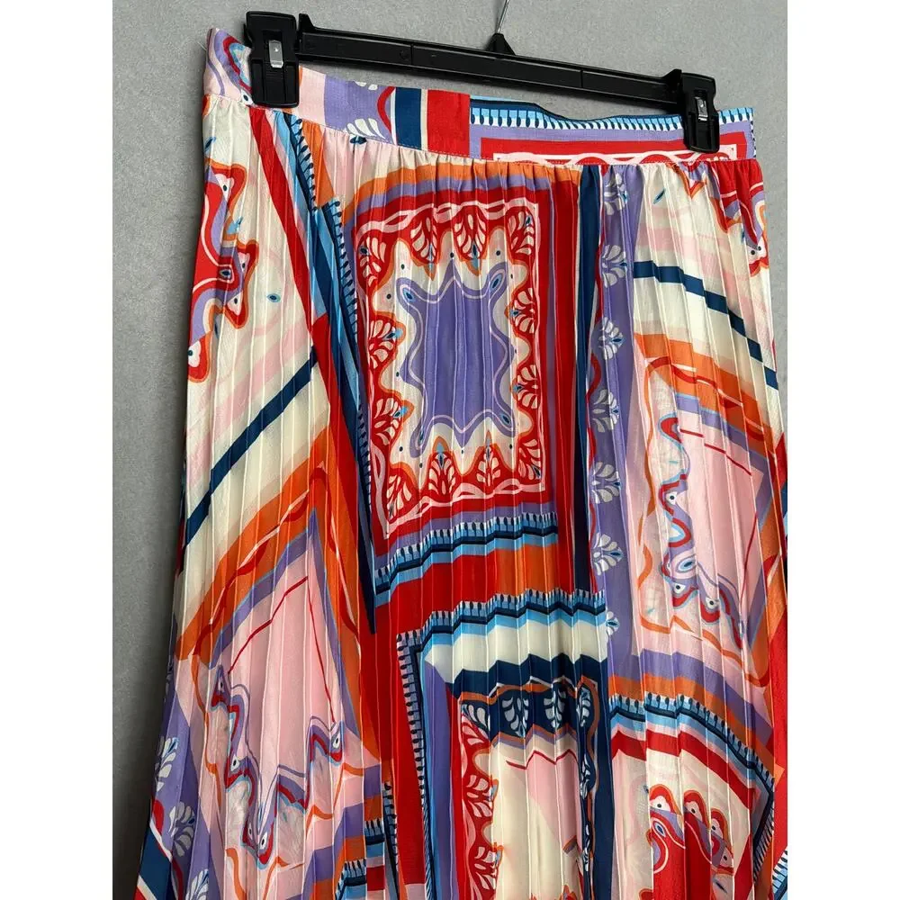 T Tahari Tile Print Skirt Pleated Pull-On Women's XL NEW
